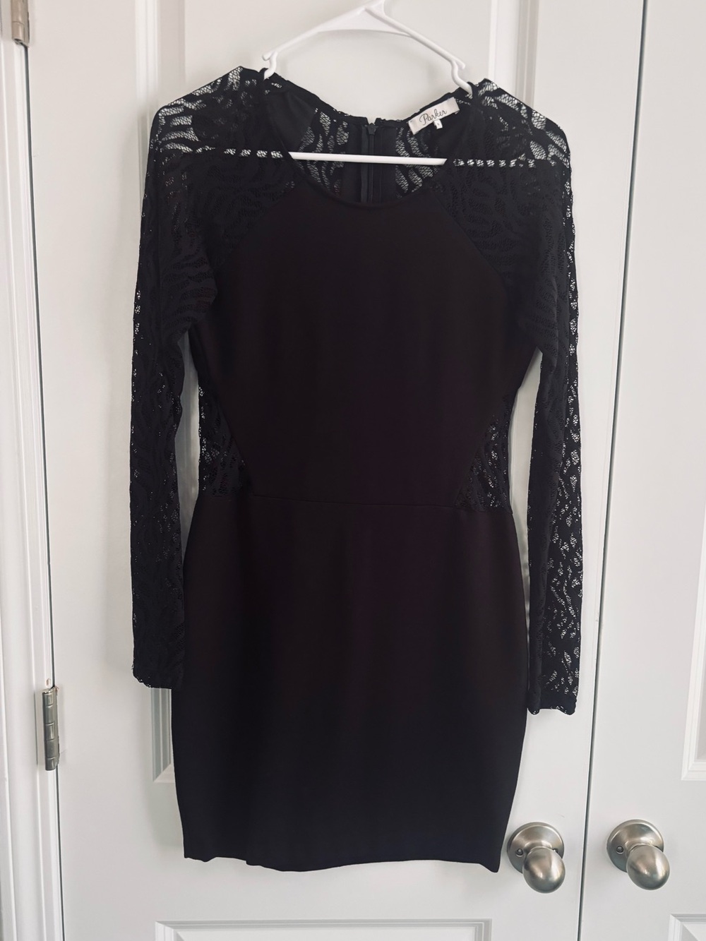 Parker-  Black Lace Long-Sleeve Dress, zipper backing
